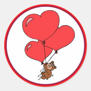 Adorable Teddy Bear and Hearts Balloon Stickers