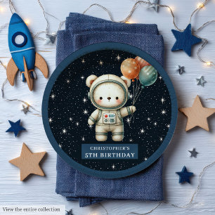 Adorable Teddy Bear Astronaut Paper Plates Custom