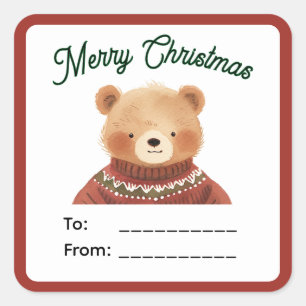 Adorable Teddy Bear (B) Christmas Gift Label