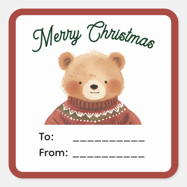 Adorable Teddy Bear (B) Christmas Gift Label (Front)