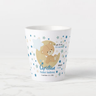 Adorable Teddy Bear Baby Boy Birth Stats Latte Mug