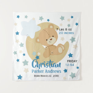 Adorable Teddy Bear Baby Boy Birth Stats Tapestry