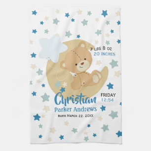 Adorable Teddy Bear Baby Boy Birth Stats Tea Towel
