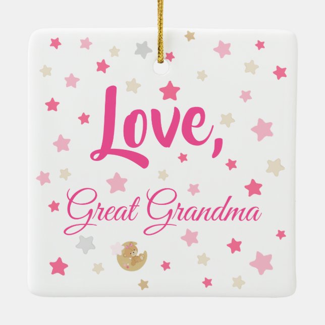 Adorable Teddy Bear Baby Girl Birth Stats Ceramic Ornament (Back)