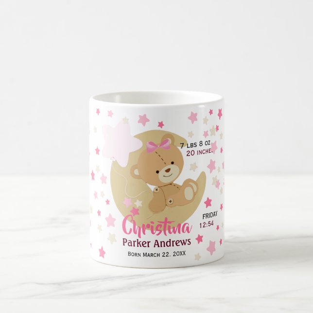 Adorable Teddy Bear Baby Girl Birth Stats Coffee Mug (Center)
