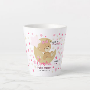 Adorable Teddy Bear Baby Girl Birth Stats Latte Mug