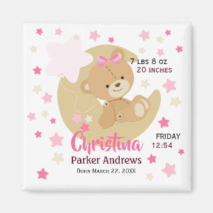Adorable Teddy Bear Baby Girl Birth Stats Magnet