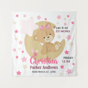 Adorable Teddy Bear Baby Girl Birth Stats Tapestry