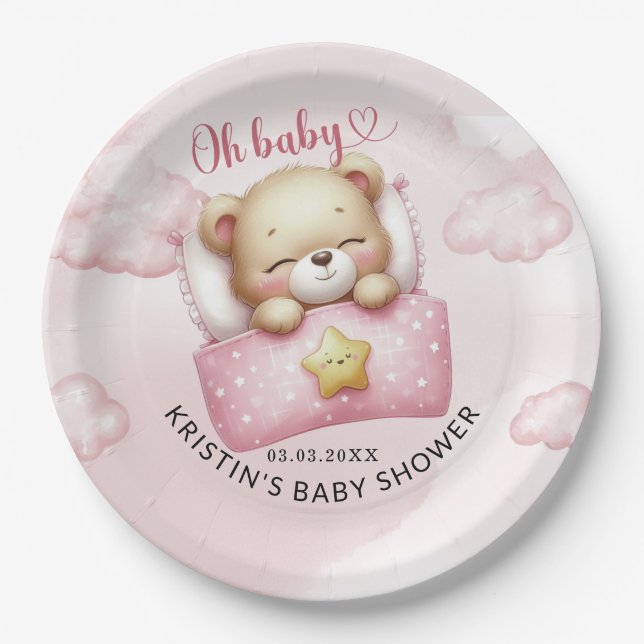 Adorable Teddy Bear Baby Shower Paper Plate (Front)