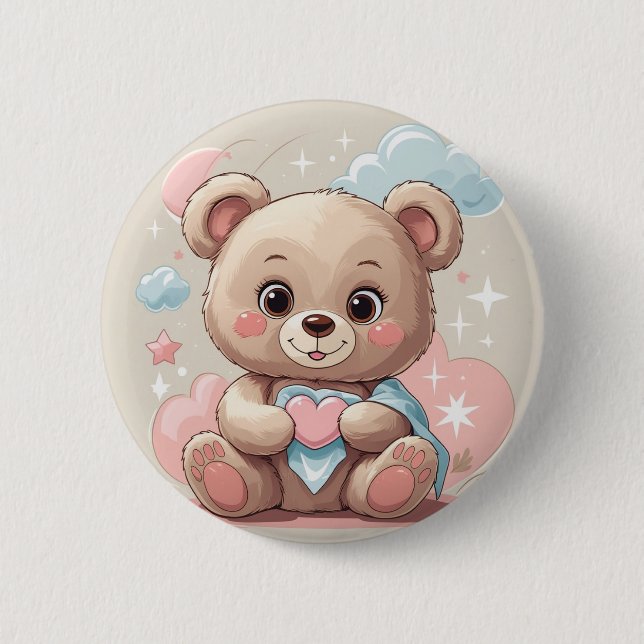 Adorable Teddy Bear Baby – Soft Pastel Design 6 Cm Round Badge (Front)