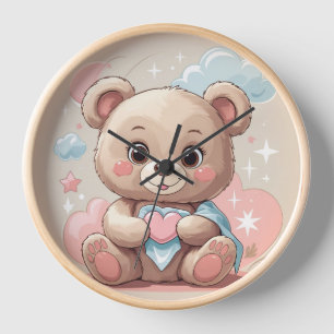 Adorable Teddy Bear Baby – Soft Pastel Design Clock