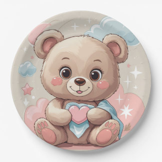 Adorable Teddy Bear Baby – Soft Pastel Design Paper Plate