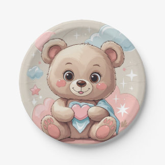 Adorable Teddy Bear Baby – Soft Pastel Design Paper Plate