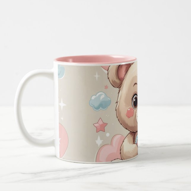 Adorable Teddy Bear Baby – Soft Pastel Design Two-Tone Coffee Mug (Left)