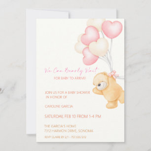 Adorable teddy bear & balloon Baby shower Invitation