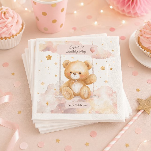 Adorable Teddy Bear Birthday – Custom Coaster Napkin (Creator Uploaded)