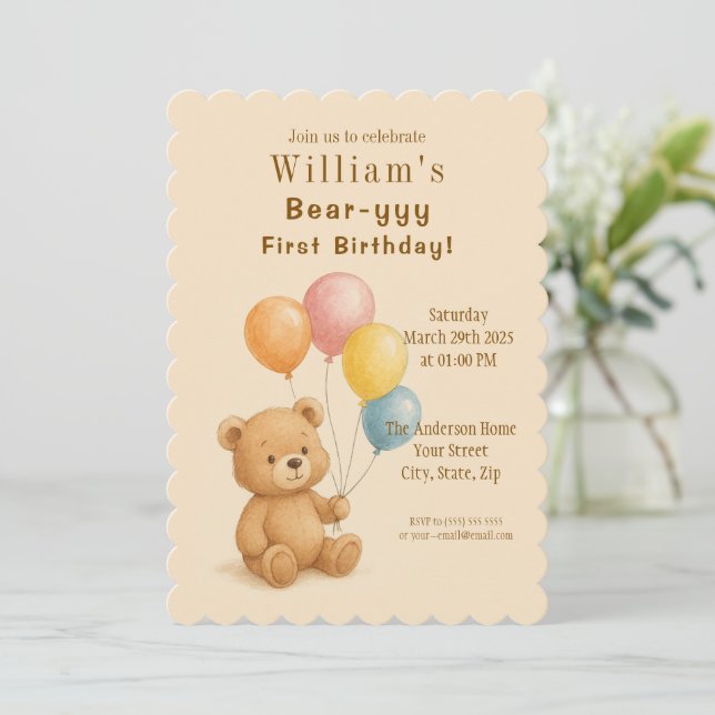 Adorable Teddy Bear Birthday Invitation (Standing Front)