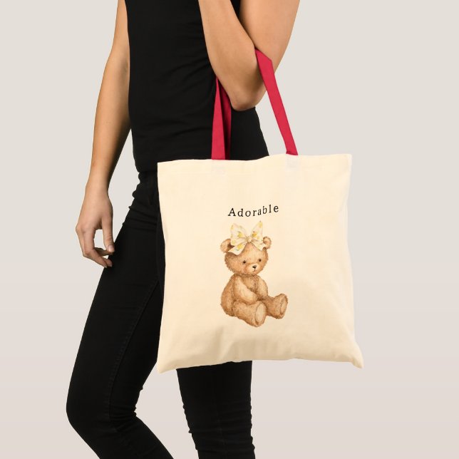 Adorable Teddy Bear Bow Tote Bag (Front (Product))