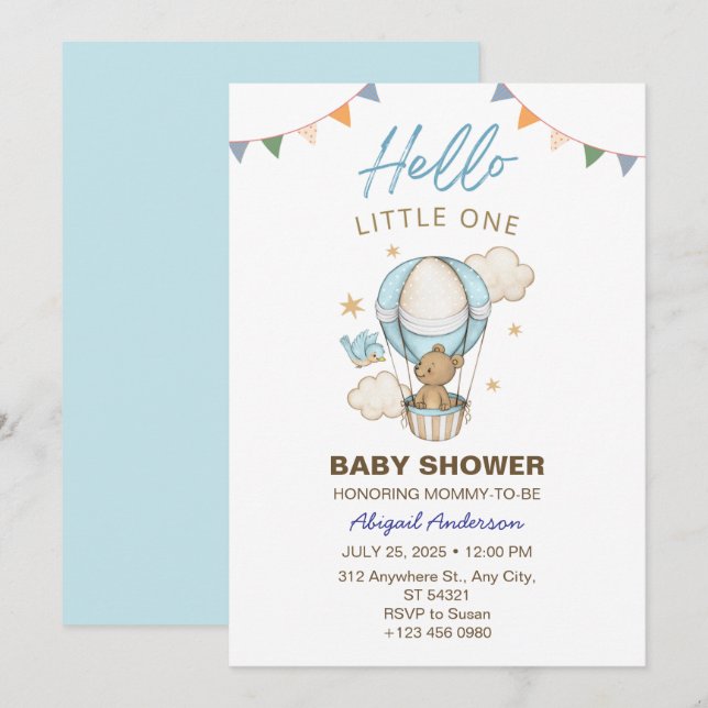 Adorable Teddy Bear Boy Kid Baby Shower Invitation (Front/Back)