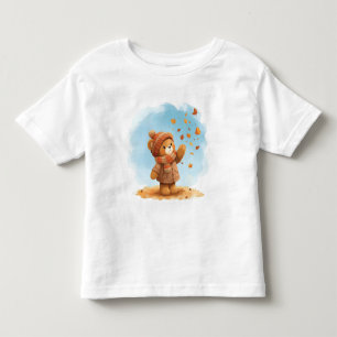 Adorable Teddy Bear Catching Autumn Leaves Toddler T-Shirt