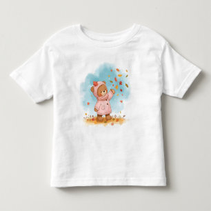 Adorable Teddy Bear Girl Catching Autumn Leaves Toddler T-Shirt