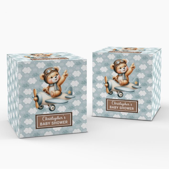 Adorable Teddy Bear Pilot Baby Shower Favour Box (Adorable Teddy Bear Pilot Baby Shower Favor Box)