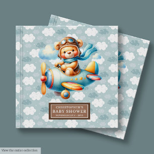 Adorable Teddy Bear Pilot Baby Shower Guest Book 