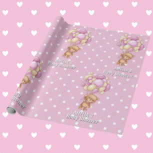 Adorable Teddy Bear Pink Baby Shower Wrapping Paper