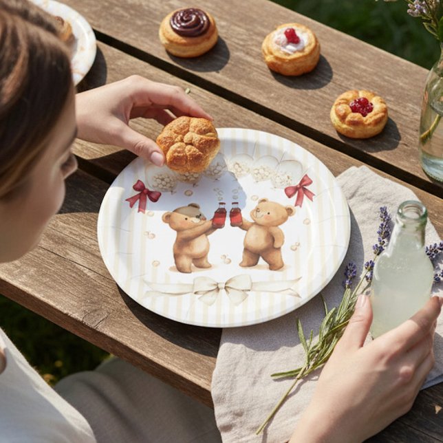 Adorable Teddy Bear "Ready to Pop" Baby Shower  Paper Plate (Creator Uploaded)