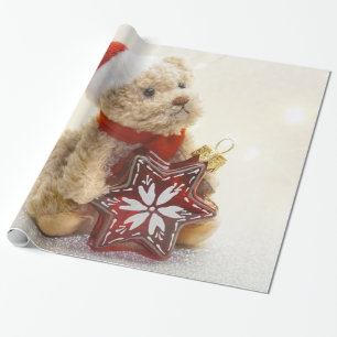 Adorable Teddy Bear Santa Hat,Holiday Wrapping Paper