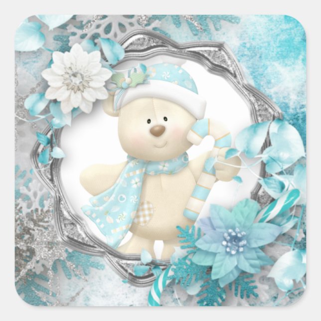 Adorable Teddy Bear Square Sticker (Front)