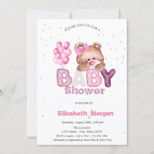 Adorable Teddy Bear Stars Balloons Baby Shower Invitation