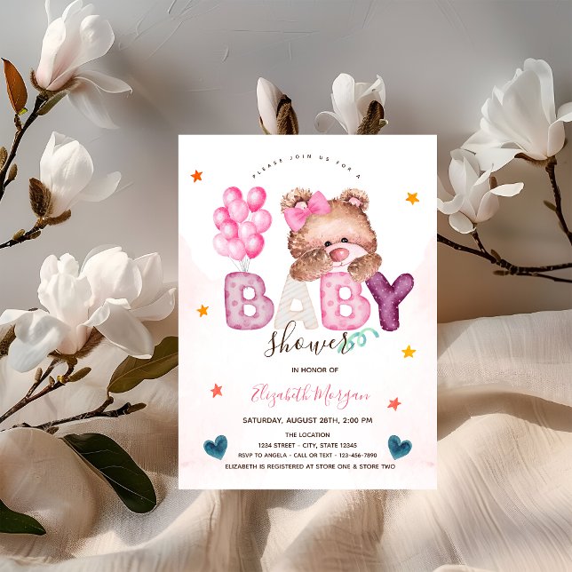 Adorable Teddy Bear Stars Hearts Baby Shower Invitation (Creator Uploaded)