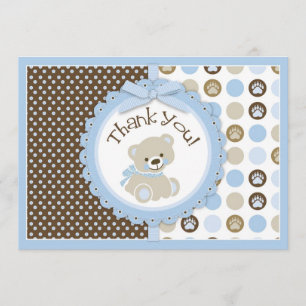 Adorable Teddy Bear Thank You Card Blue