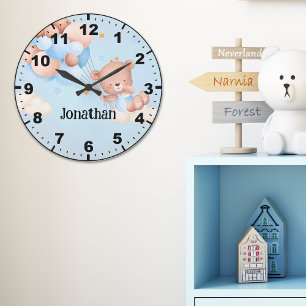 Adorable Teddy Bear with Balloons Large Clock