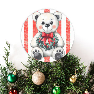 Adorable Teddy Bear with Christmas Wreath  Classic Round Sticker