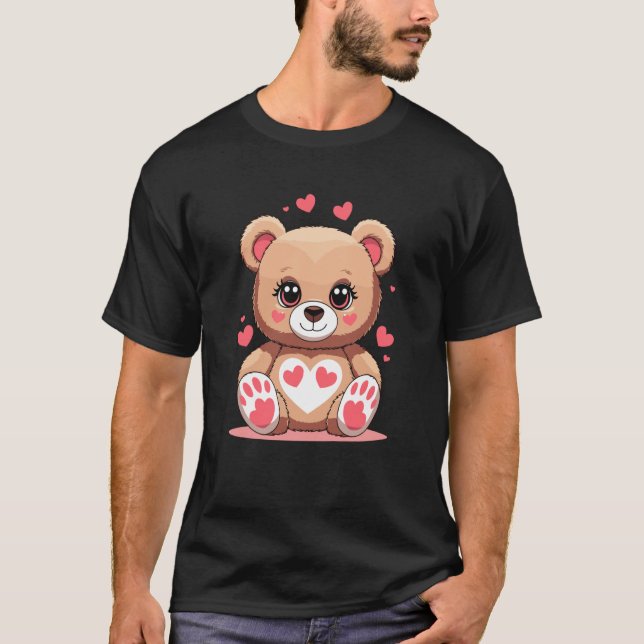 Adorable Teddy Bear with Hearts Romantic Valentine T-Shirt (Front)
