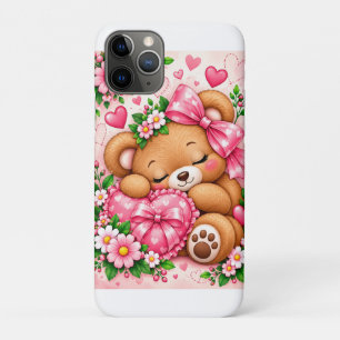 Adorable Teddy Bear with Pink Bow & Hearts   Cute  iPhone 11 Pro Case