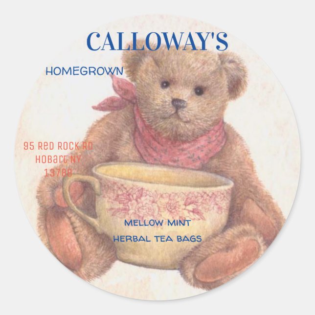 Adorable Teddy Bear with Teacup Classic Round Sticker (Front)