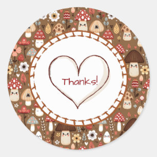 Adorable Thanks Cottage Core Mushrooms Classic Round Sticker