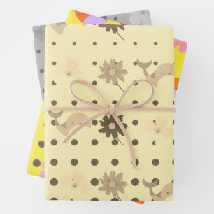 Adorable three colours animals and flowers party wrapping paper sheet