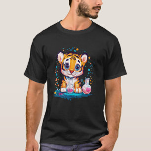 Adorable Tiger With Colourful Science Beakers T-Shirt
