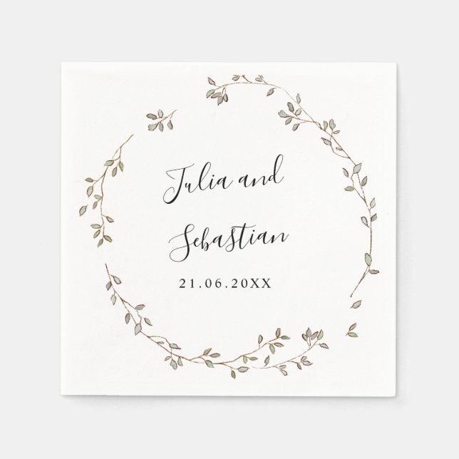 Adorable Tiny Green Leaves wedding monogram Napkin (Front)