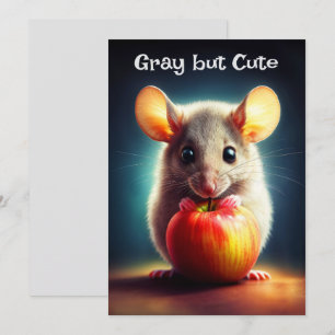 Adorable tiny rodent holding red apple close invitation