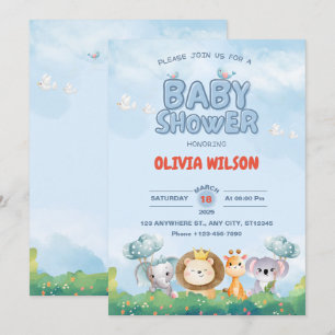 Adorable Tiny Toes & Jungle Safari Baby Shower Invitation