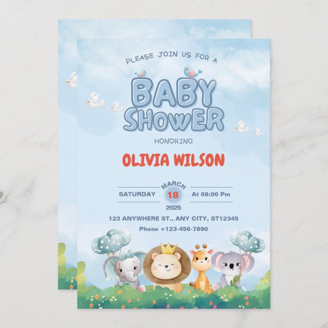 Adorable Tiny Toes & Jungle Safari Baby Shower Invitation (Front/Back)