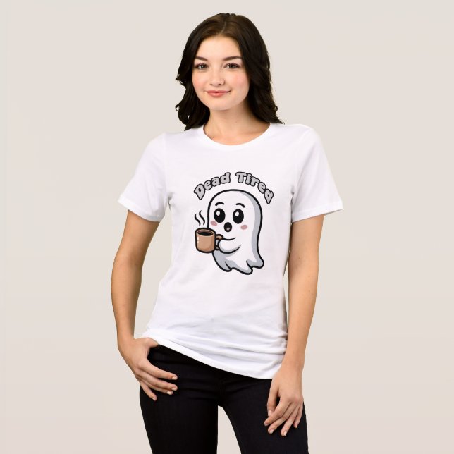 Adorable Tired Ghost Holding Coffee Mug Tri-Blend Shirt (Front Full)