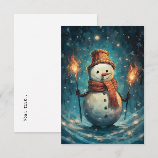 Adorable traditional watercolor snowman Christmas Thank You Card (Front/Back)