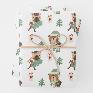 Adorable Trees   Teddy Bear Christmas Wrapping Paper Sheet