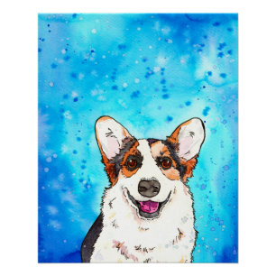Adorable Tricolor Corgi Watercolor  Poster